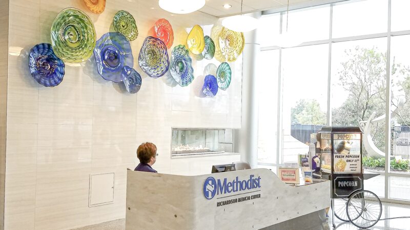 Glass Art Hung on Tile Wall in Richardson