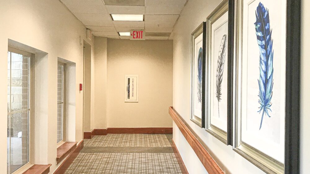 Art hung in hallway