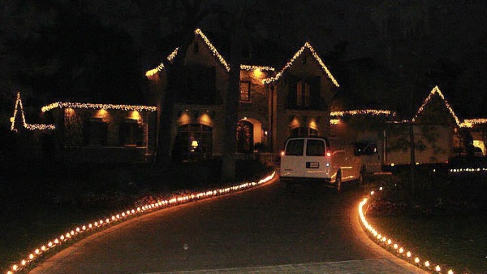 Christmas lights installed outdoors